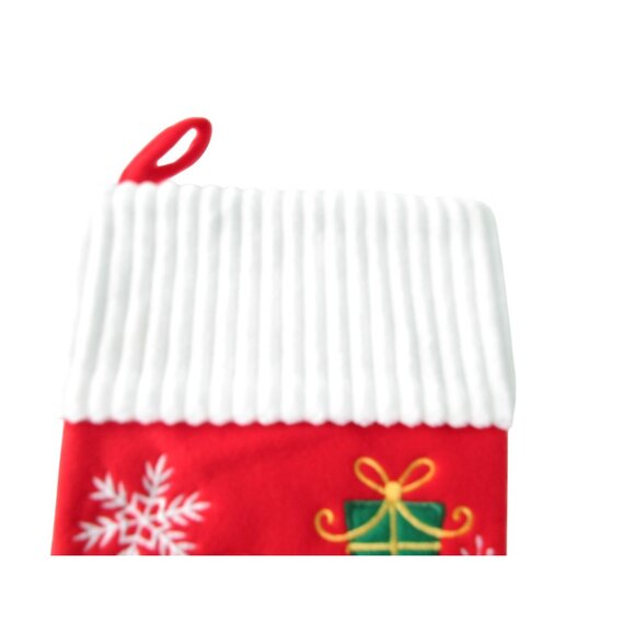 Santa Christmas Stocking Ribbed Cuff Embroidered Felt Design GUC - Picture 10 of 10